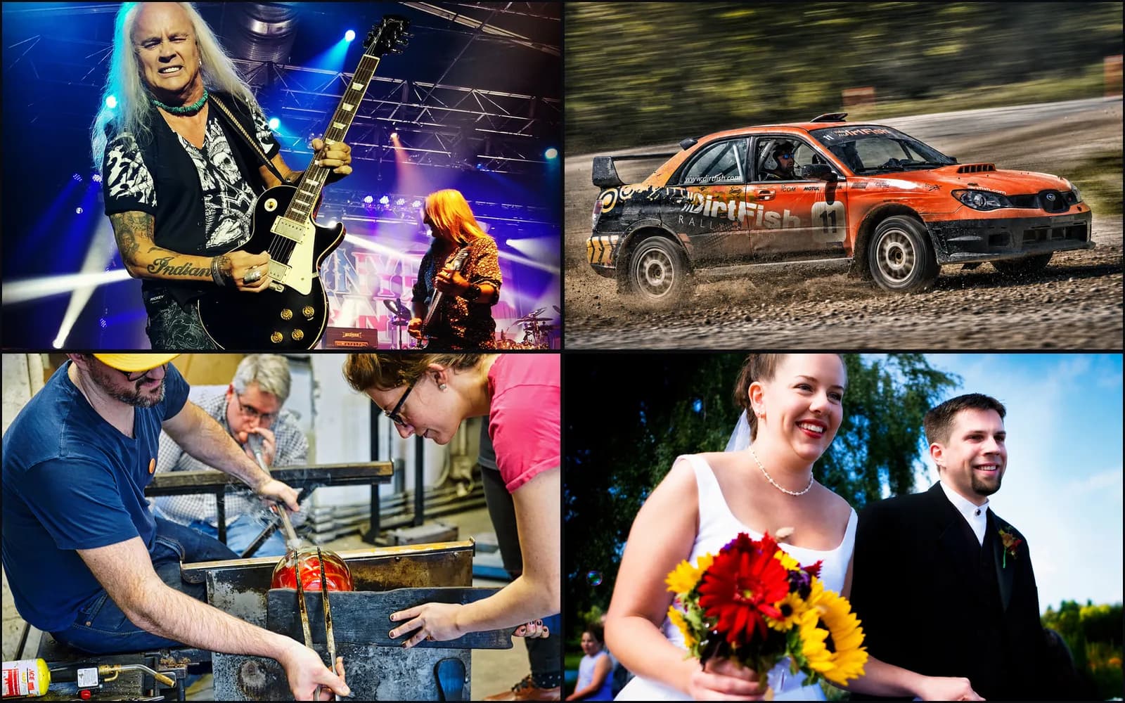 Life Happens photography – a concert, rally racing, glass blowing, and a wedding